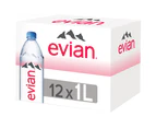 Evian Natural Mineral Water, 12 x 1L Bottles