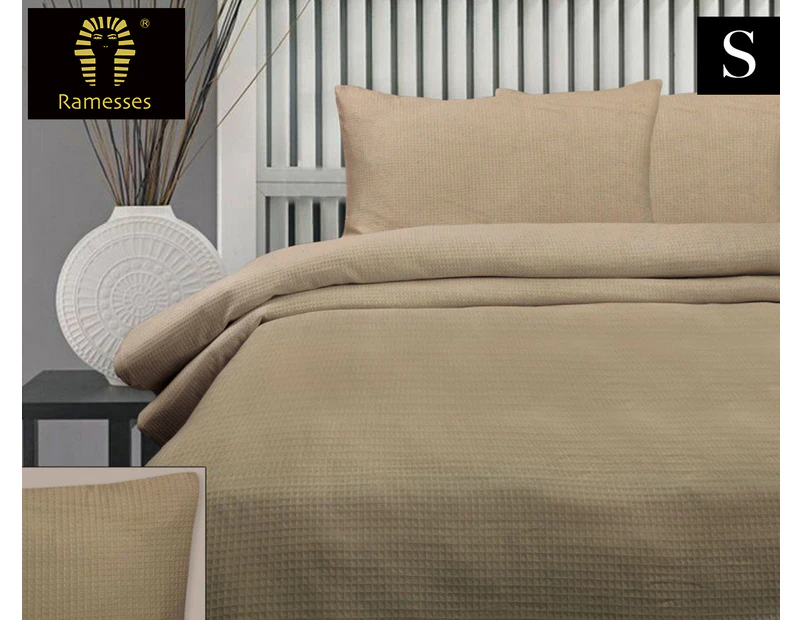 Shangri-la Honeycomb Single Bed Quilt Cover Set - Linen