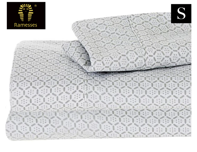 Ramesses Egyptian Cotton Printed Single Bed Sheet Set - Honeycomb Grey