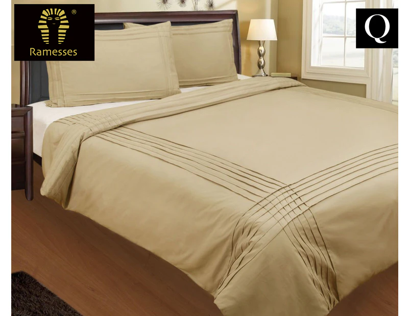 Shangri-la Pintuck Queen Bed Quilt Cover Set - Linen