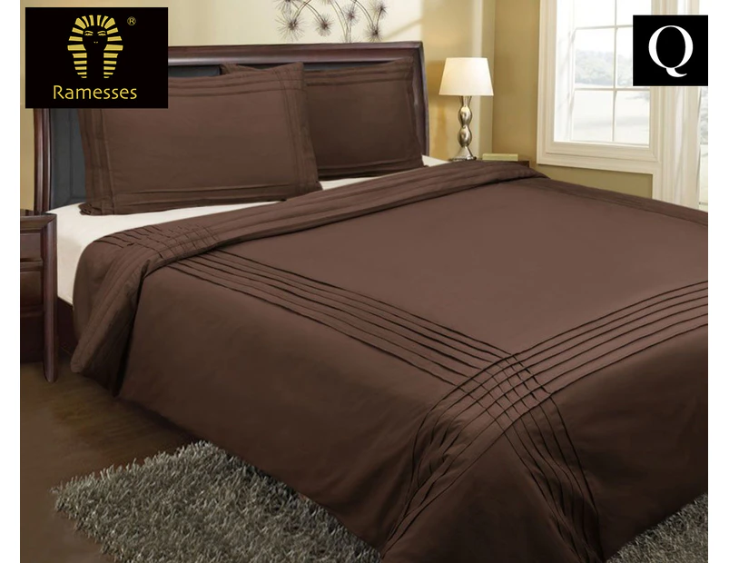 Shangri-la Pintuck Queen Bed Quilt Cover Set - Chocolate