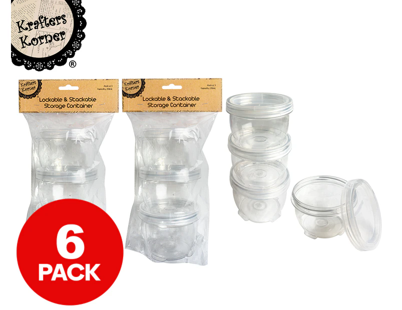 2 x Krafters Korner 250mL Lockable & Stackable Storage Container 3-Pack - Clear