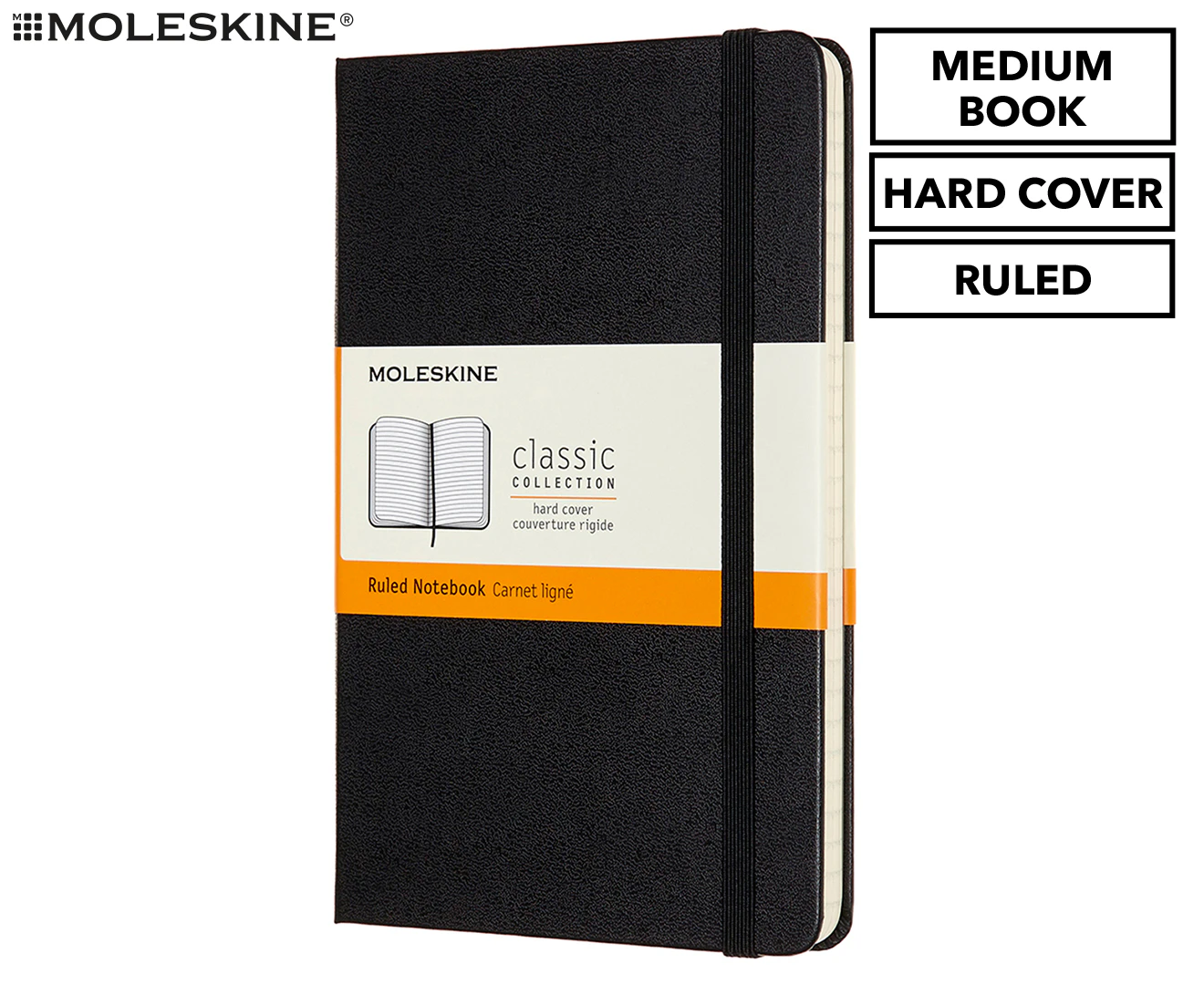 Moleskine Classic Hard Cover Ruled Notebook M Office/Student Planner Notepad BLK