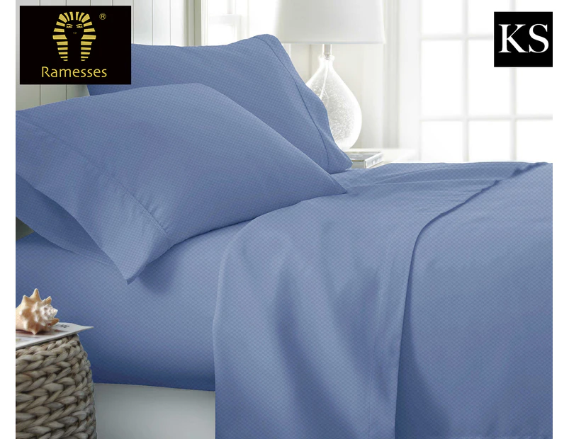 Ramesses 2000TC Bamboo Embossed King Single Bed Sheet Set - Mid Blue