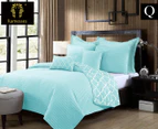 Ramesses 7-Piece Bamboo Blend Reversible Queen Bed Comforter Set - Aqua