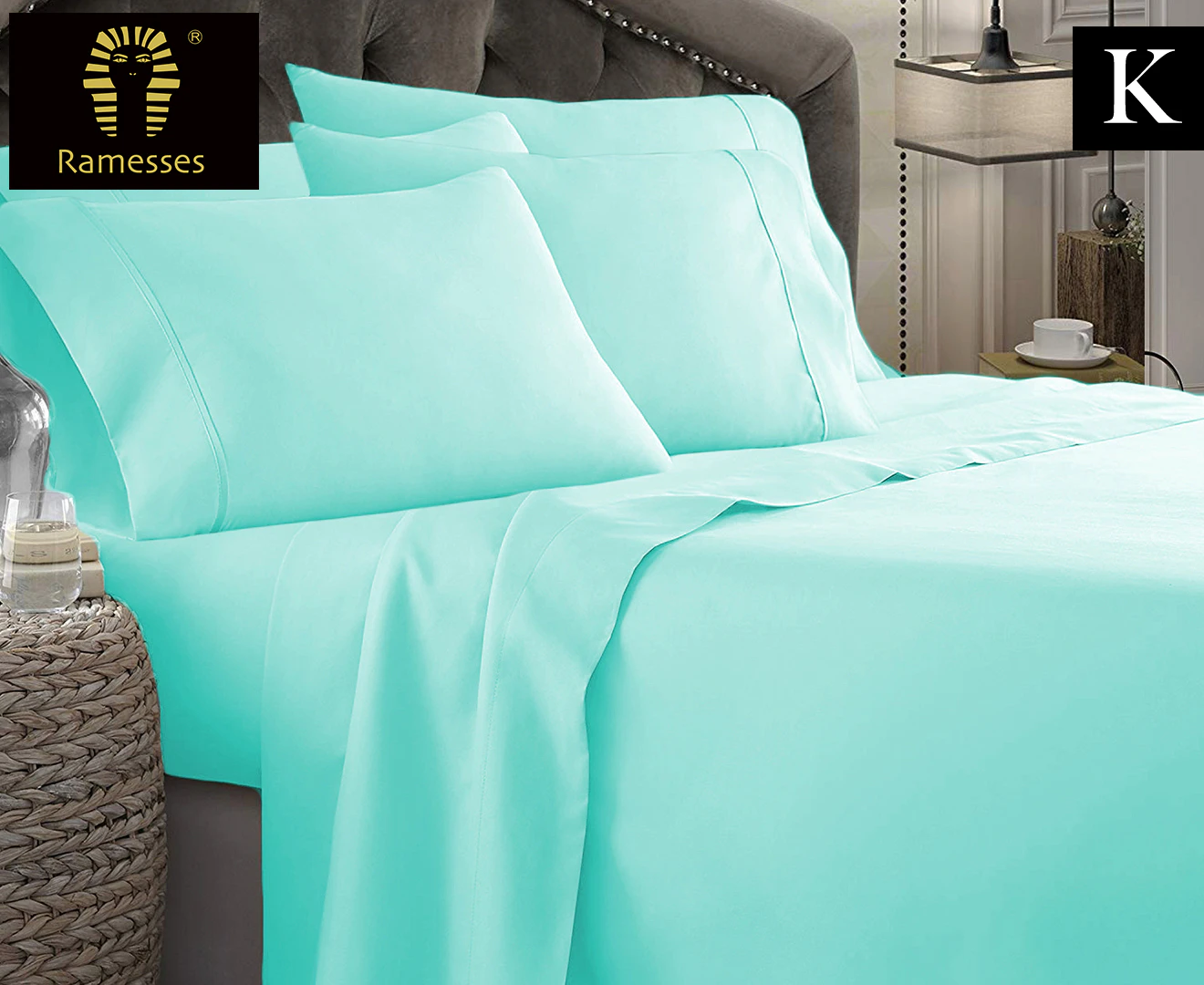 Kingtex 1800TC Ultra Soft King Bed Sheet Set - Aqua