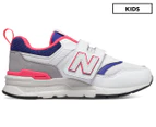 New Balance Kids' Hook And Loop 997 Wide Fit Running Shoes - White/Pink/Royal Blue
