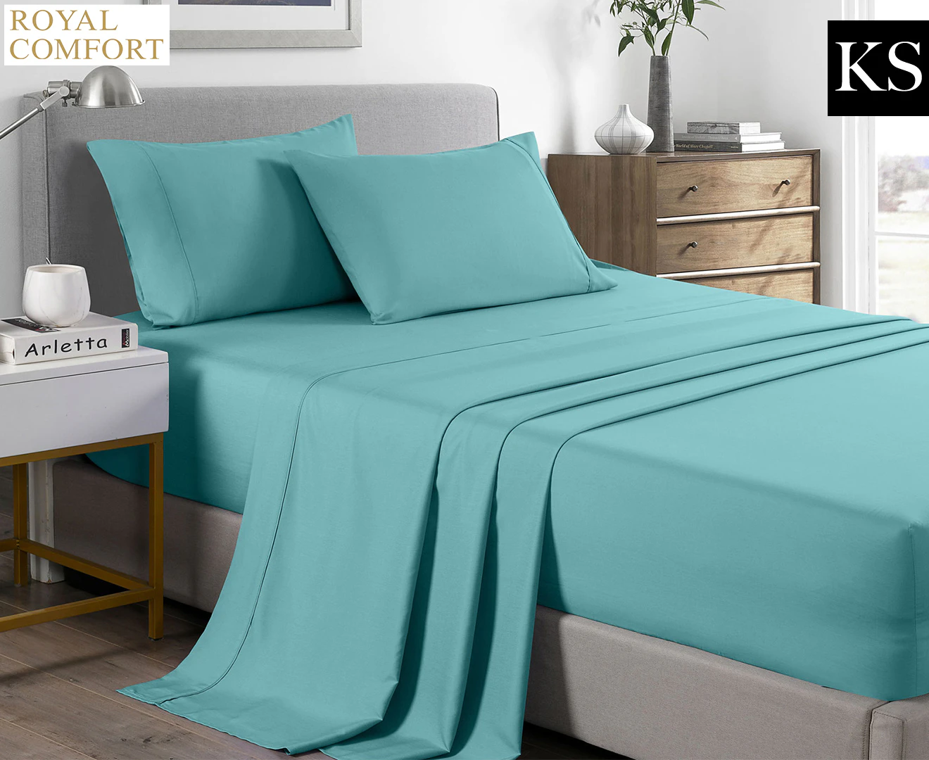 Royal Comfort Bamboo Cooling King Single Bed Sheet Set - Aqua