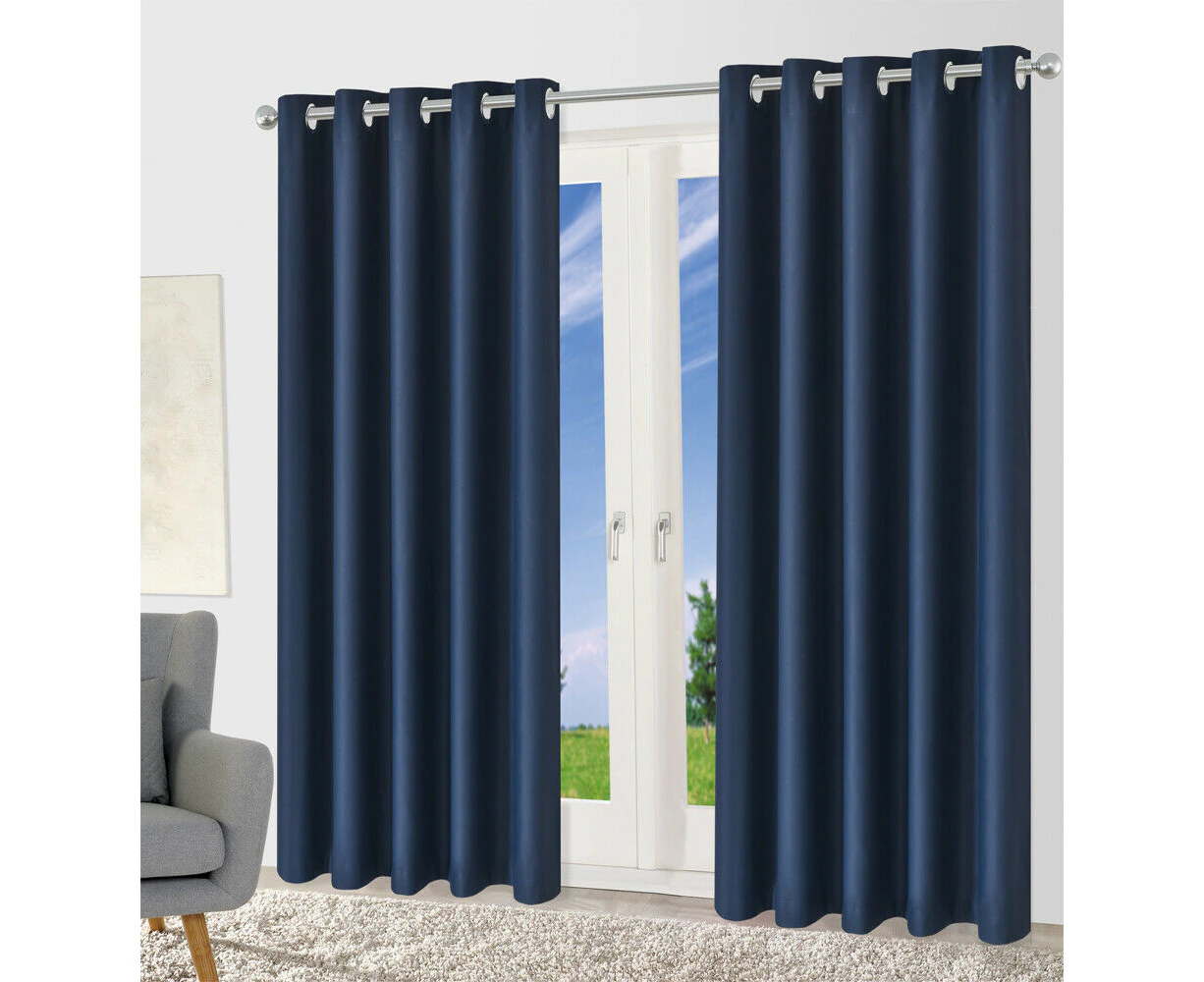 3Layers Fabric Blackout Eyelet Curtain Grommet Curtain Drapes Dark Blue 1 Panel