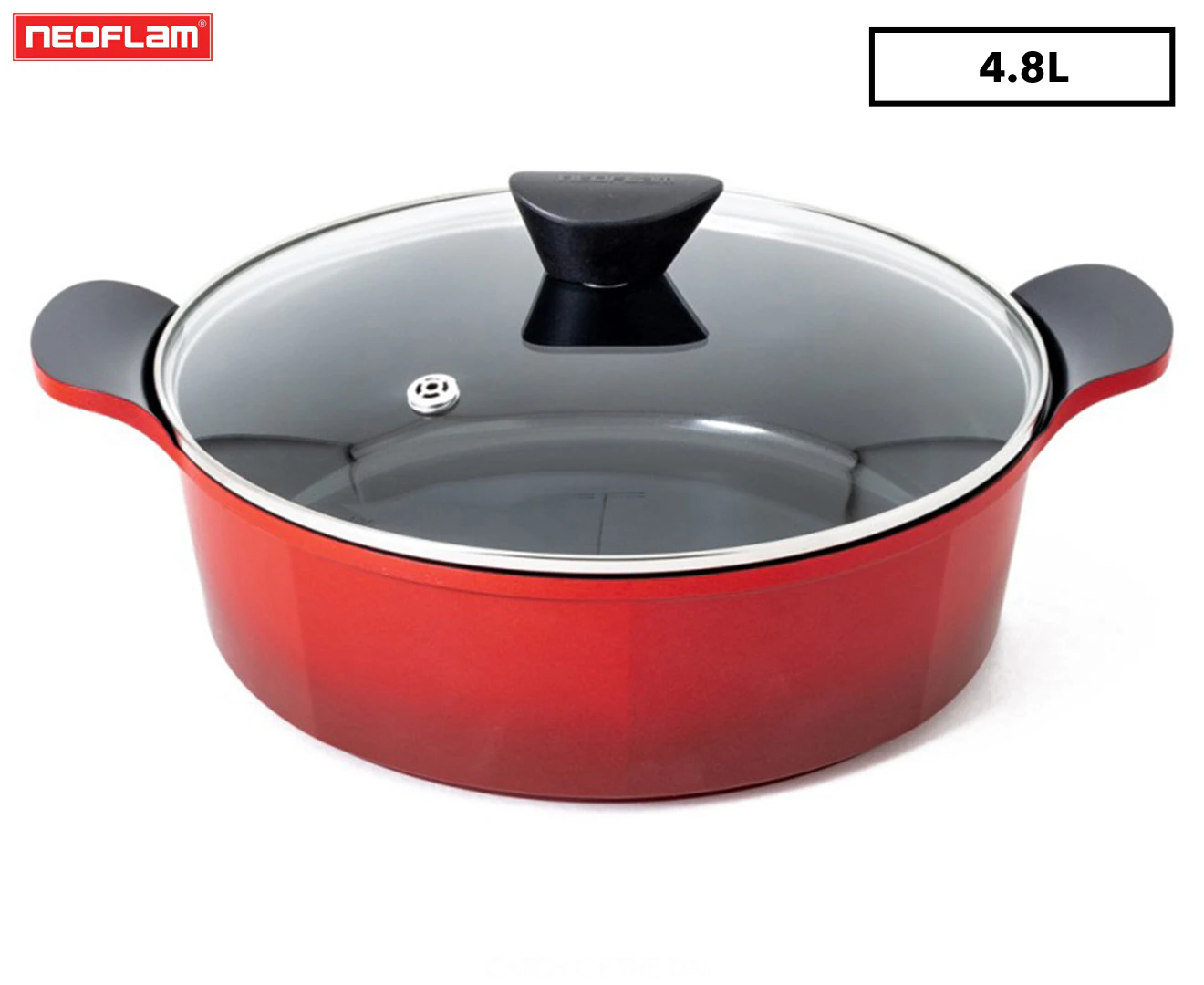 Neoflam 28cm / 4.8L Venn Induction Low Casserole w/ Lid - Red