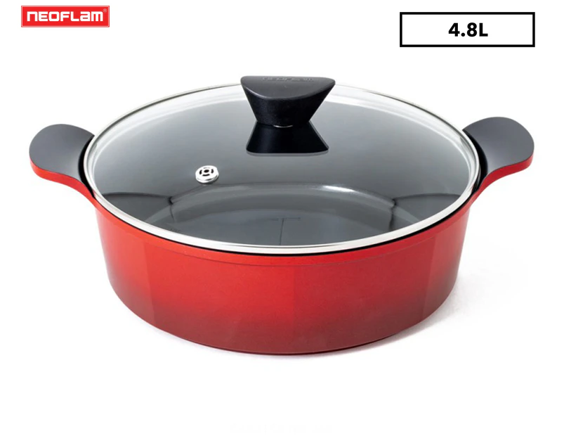 Neoflam 28cm / 4.8L Venn Induction Low Casserole w/ Lid - Red
