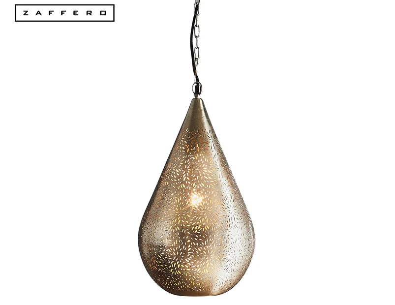Zaffero 30cm Aquarius Medium Perforated Teardrop Pendant Light - Nickel/Gold