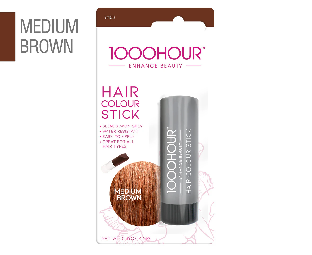 1000 Hour Hair Colour Stick 14g- Medium Brown