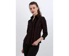 Women Mackenzie 3/4 Sleeve Button Up shirt - Black/Burgundy