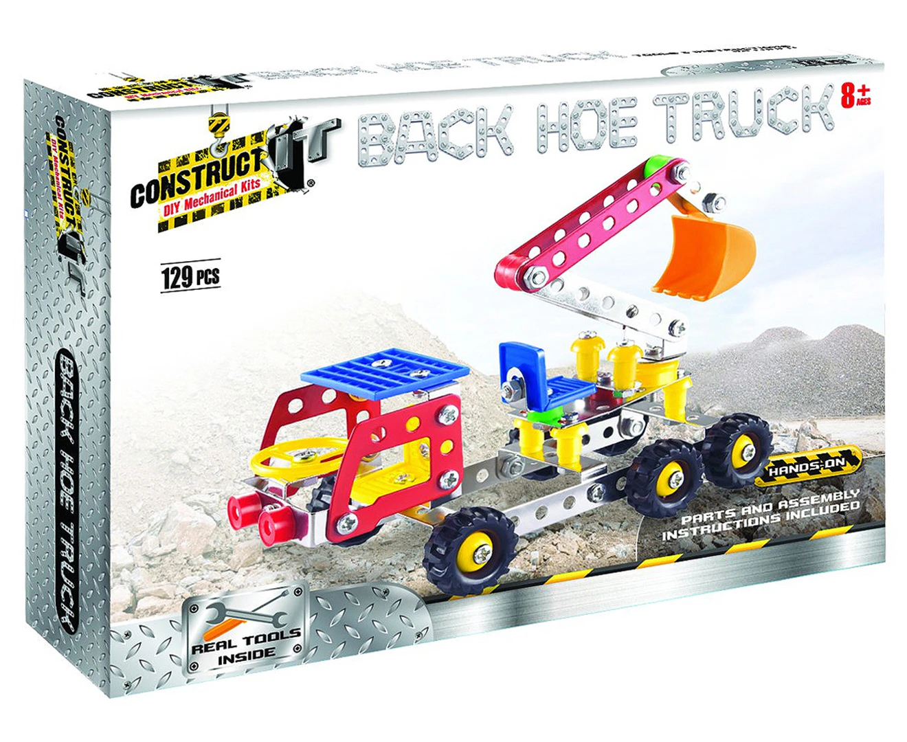 129pc Construct IT DIY Back Hoe Truck Toy w/ Tools STEM Assembly Kit Kids 8y+