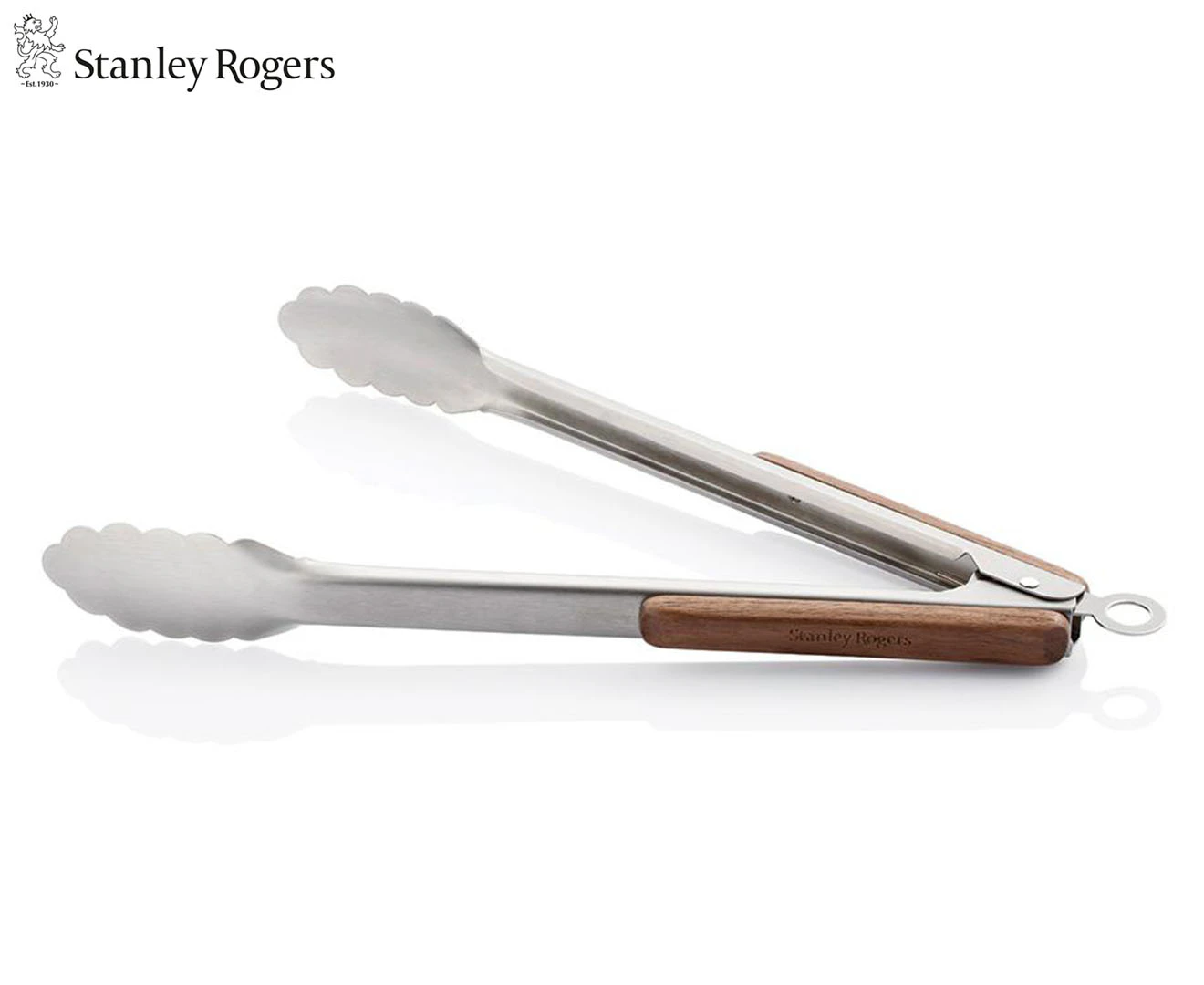 Stanley Rogers Premium Embossed Tongs Stainless Steel Utensil 30cm BLK Walnut