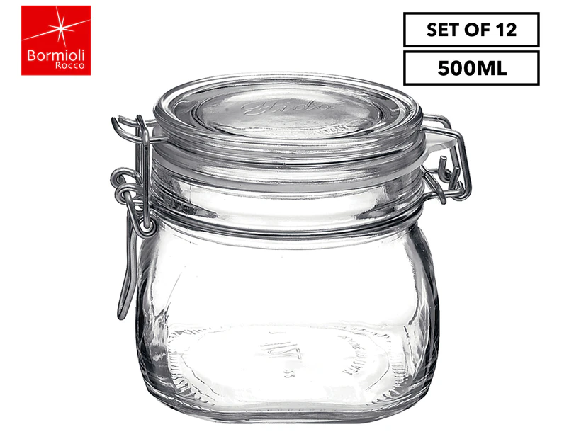 12 x Bormioli Rocco 500mL Fido Glass Storage Jars