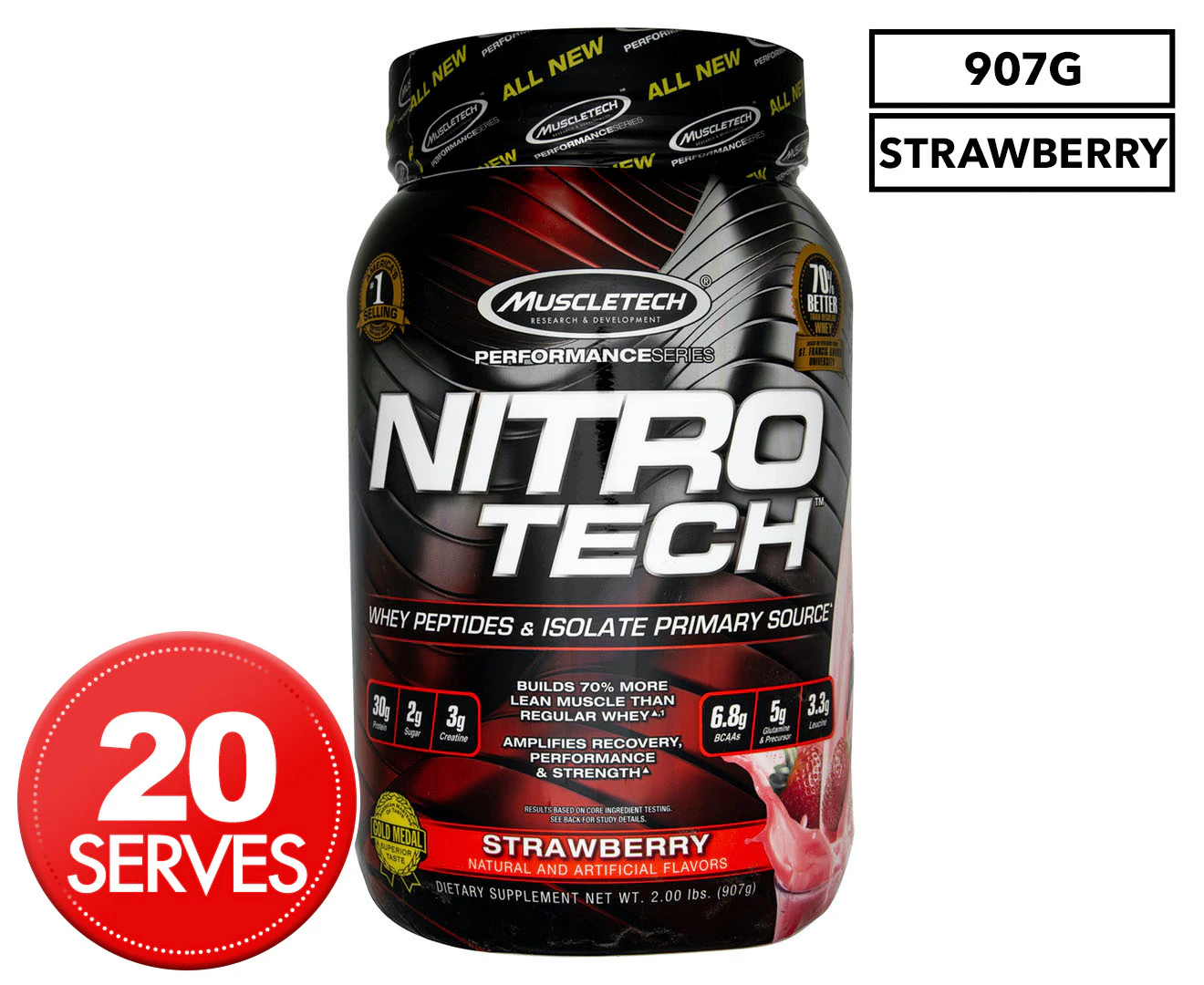 MuscleTech Nitro-Tech Whey Protein Strawberry 907g