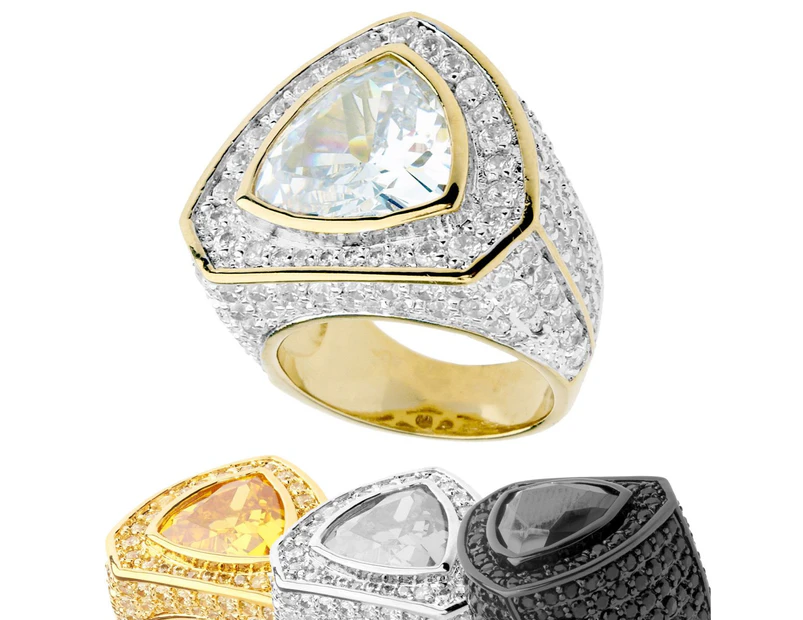 Iced Out Bling Micro Pave Ring - TRILLION Zirconia - Gold/Gold