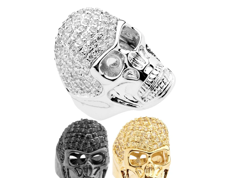 Iced Out Bling Micro Pave Ring - 3D SKULL Zirconia - Black