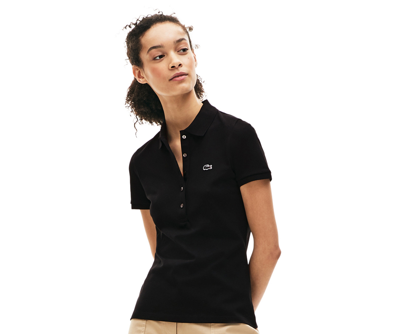 Lacoste Women's 5-Button Core Slim Polo - Black | Catch.com.au