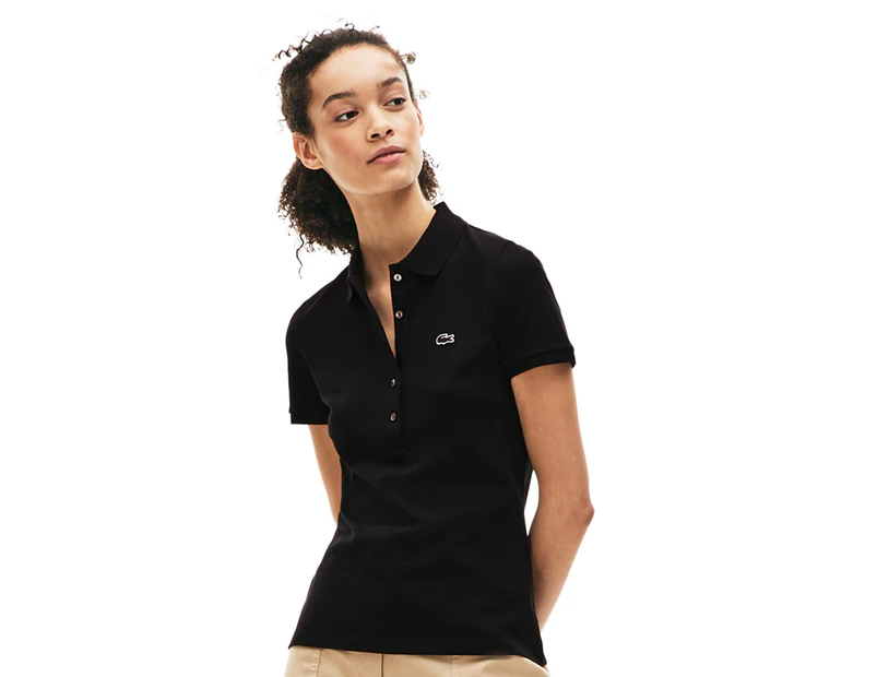 Lacoste Women's 5-Button Stretch Core Slim Fit Polo Shirt - Black