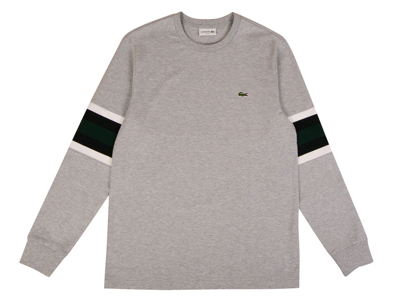 Lacoste Men's Rugby Stripes Long Sleeve Heavyweight Jersey Tee / T-Shirt / Tshirt - Grey