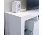 ELEGANT Double Drawers Gloss White Entertainment Unit Stand with RGB LED Light 1600mm