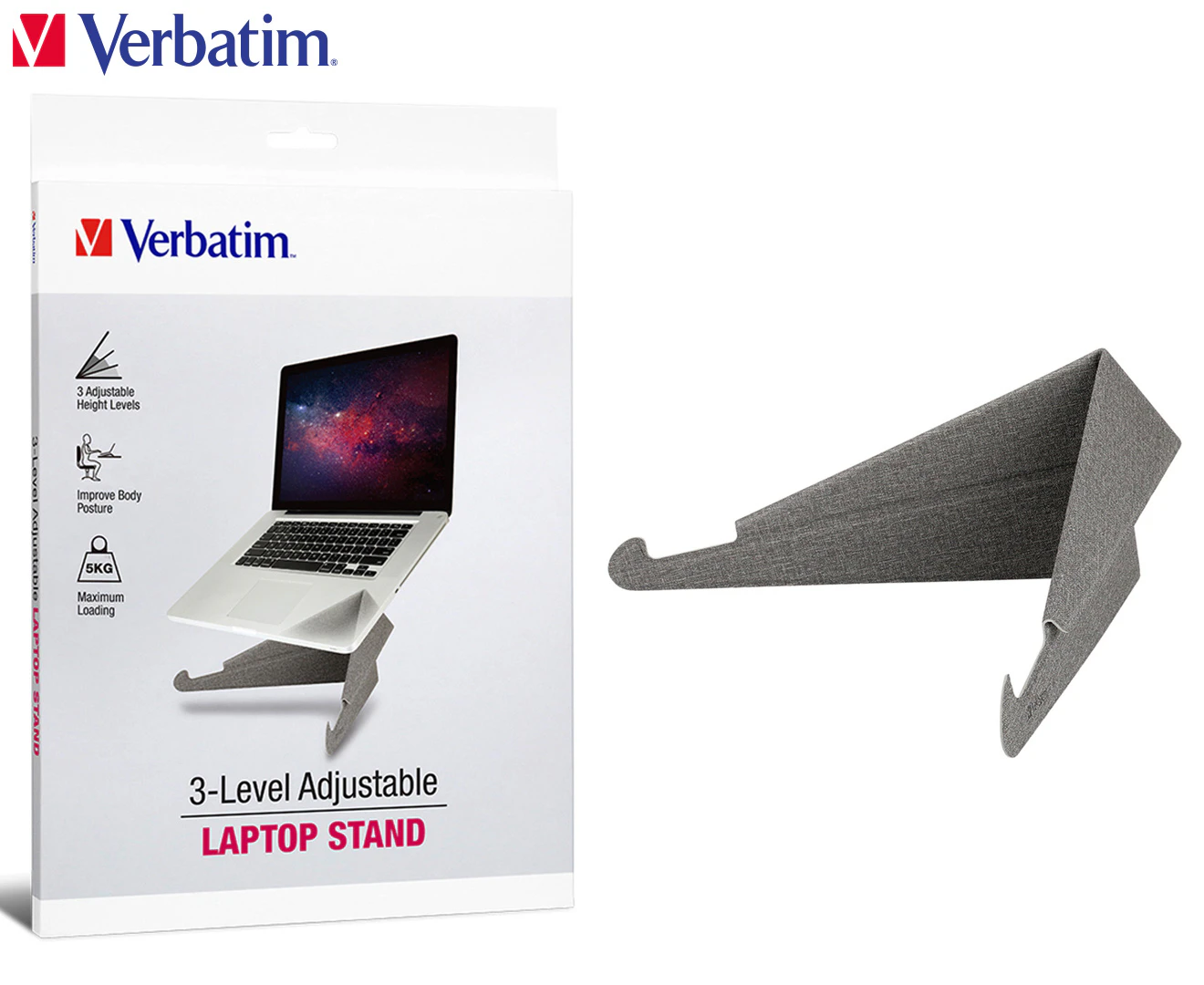 Verbatim 3-Level Teired Adjustable Laptop Holder/Rasied Desk Mount/Stand Grey