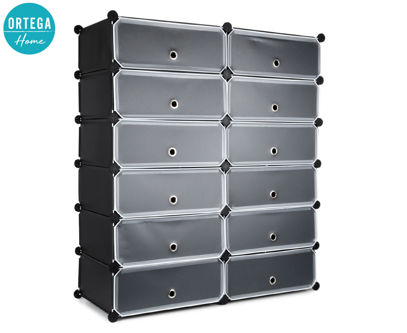 Ortega Home 12 Cube Stack Shoe Storage - Black/Clear