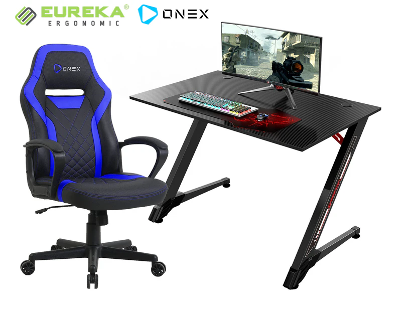 Eureka Ergonomic 43-Inch Small Gaming Computer Desk & OneX GX1 Series Gaming Chair - Black/Navy