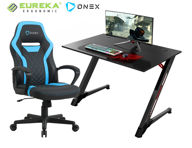 Eureka Ergonomic 43-Inch Small Gaming Computer Desk & OneX GX1 Series Gaming Chair - Black/Blue