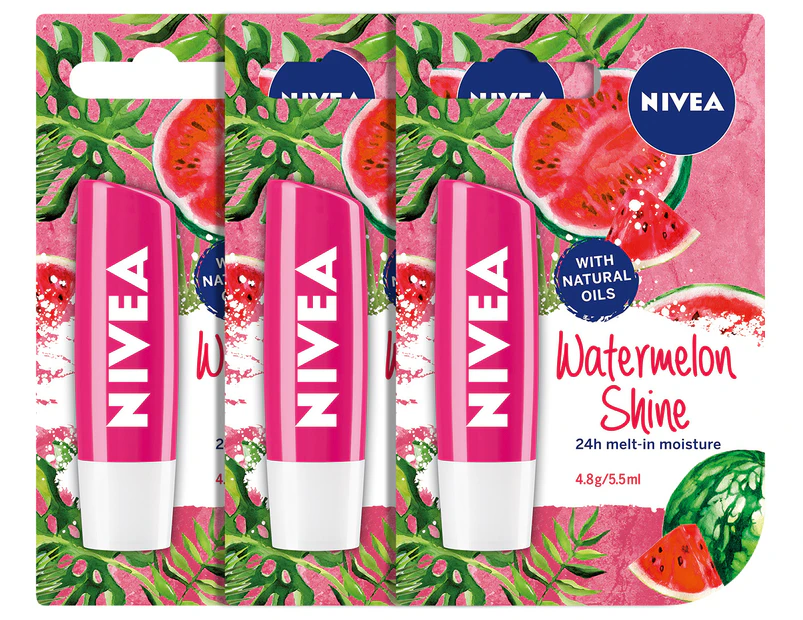 3 x Nivea Lip Care Watermelon Shine 4.8g