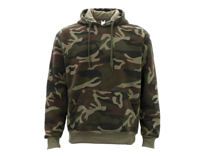 FIL Adult Men's Camo Pullover Hoodie Fleeced Camouflage Military Print Jacket - Green Camo