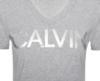 Calvin Klein Women's Logo Short Sleeve V-Neck Tee / T-Shirt / Tshirt - Grey