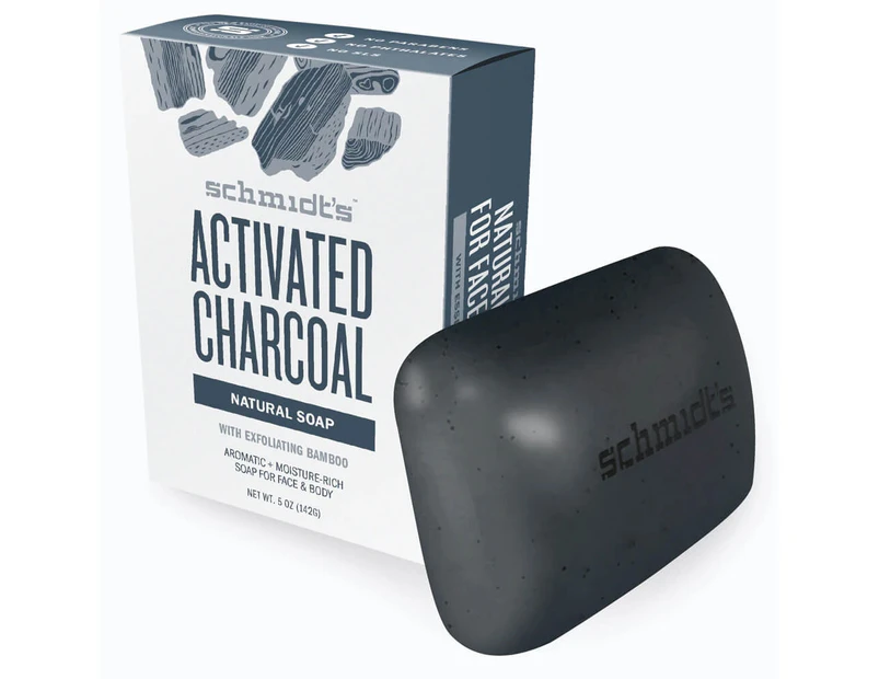 Schmidt's Activated Charcoal Exfoliating Face/Body Natural Soap Bar w/Bamboo