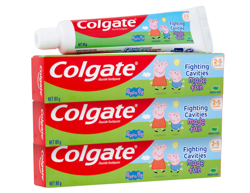3 x Colgate Peppa Pig Kids' Toothpaste Mint Gel 80g