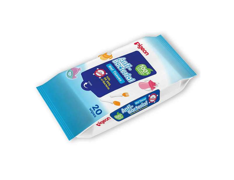 20pc Pigeon Anti-Bacterial Wipes Fragrance Free Cleaner Baby Wipe Travel Tissue