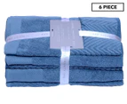 Hotel Twenty One Jacquard + Plain Cotton 6-Piece Towel Set - Blue