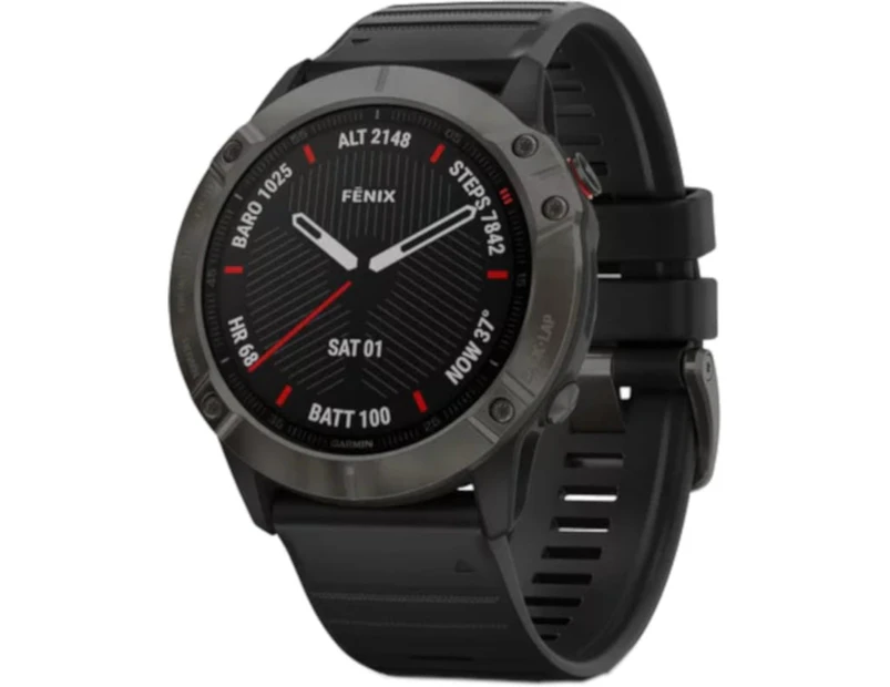 GARMIN fenix 6X Multisport GPS Watch Sapphire Carbon Grey DLC with Black Band