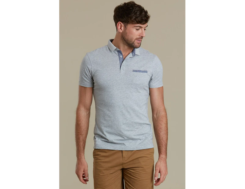 Mountain Warehouse Mens Geo Print Polo - Lightweight Shirt Top Slim Fit T-Shirt - Grey