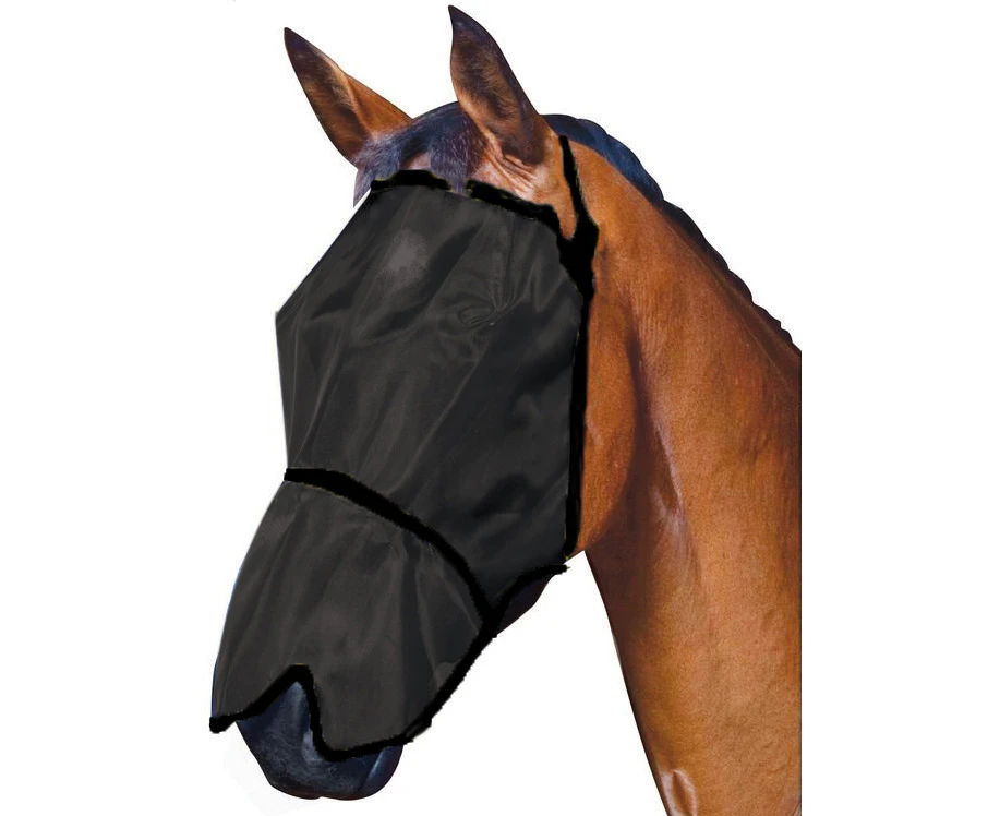 Horse Pony Fly mask Fly Veil Showcraft Onyx With Nose Flap Uv Insect Protection - Black