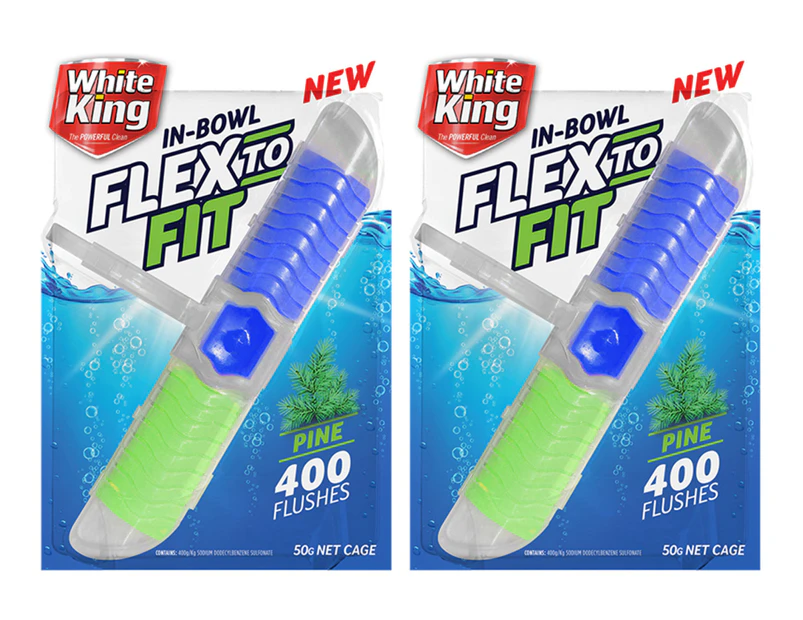 2 x White King In-Bowl Flex To Fit Toilet Cleaner Pine 50g