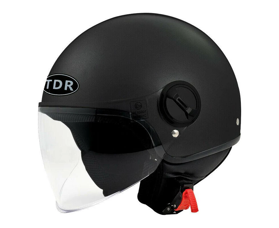 TDR Open Face Pilot Black Helmet For Motorcycle Motorbike Adult Helmet ECE22.05 Standard - Black