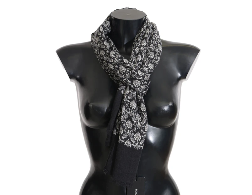 Dolce & Gabbana Black Floral Printed 100% Silk Wrap 65Cm X 180Cm Scarf