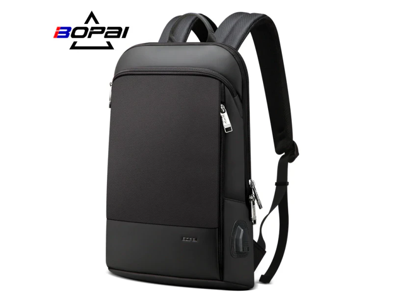 BOPAI Luxury Style waterproof Leather & Microfibre Anti-Theft Business Backpack and Travel Backpack with USB Charging 15.6" Smart Laptop Backpack B7611