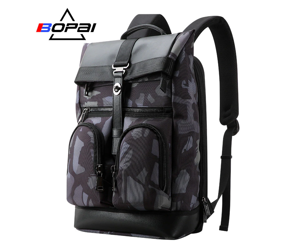 BOPAI Luxury Style waterproof Leather & Microfibre Anti-Theft Business Backpack and Travel Backpack  15.6" Smart Laptop Backpack B4513