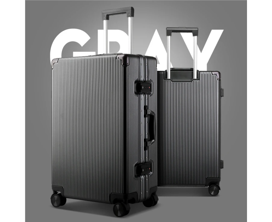 BOPAI Aluminium Luggage Suitcase Lightweight Carry on/Large HardCase B5208 2 Pieces Suitcase Set Grey