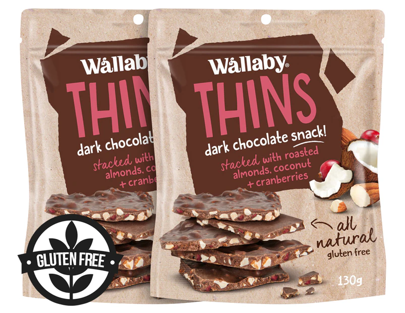 2 x Wallaby Thins Almond, Coconut and Cranberry 130g