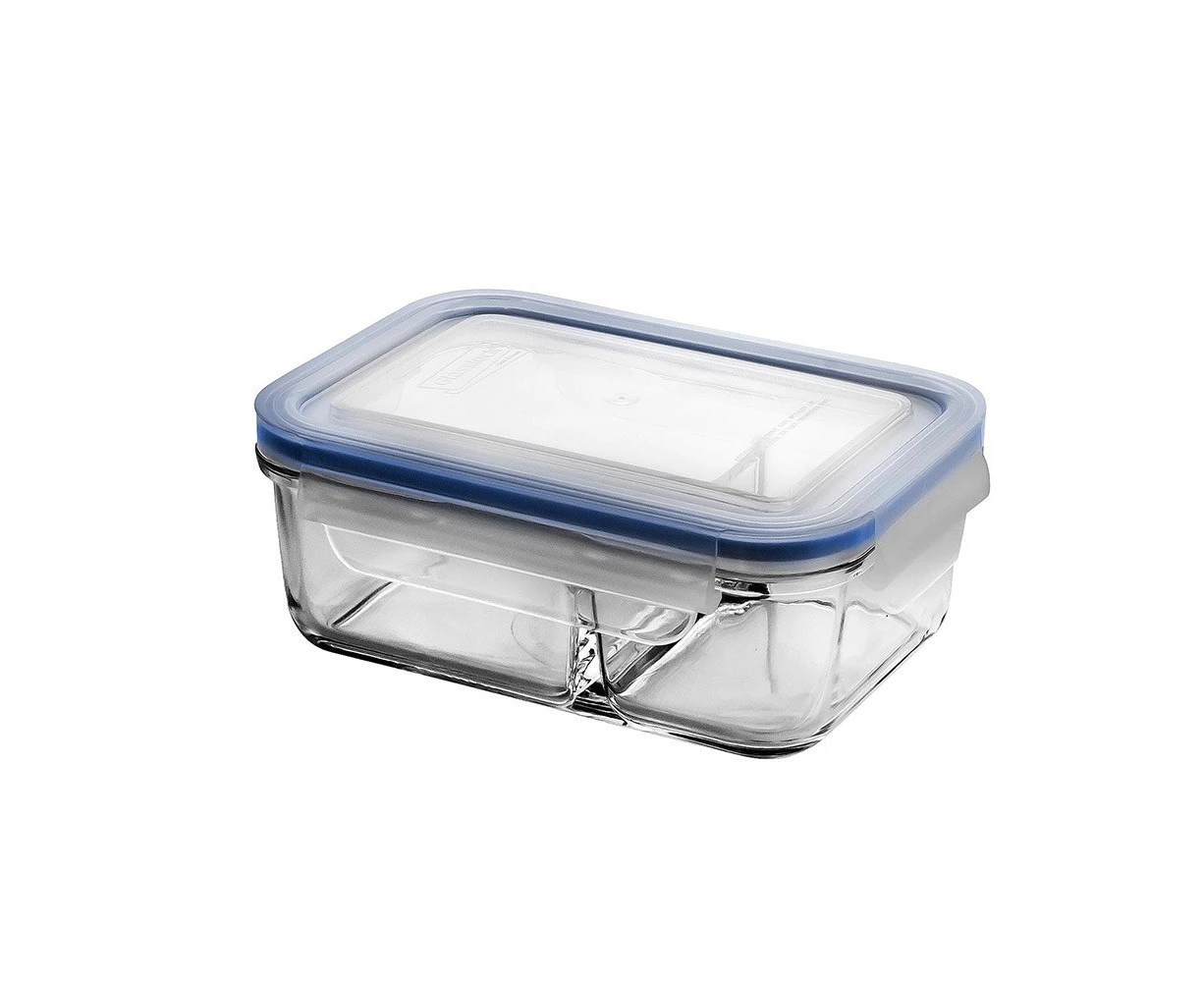 Glasslock Classic Rectangular Dual Compartment Tempered Glass Clip-Top Food Container 670ml